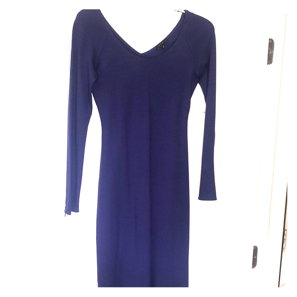 Theory purple body-con long sleeve dress